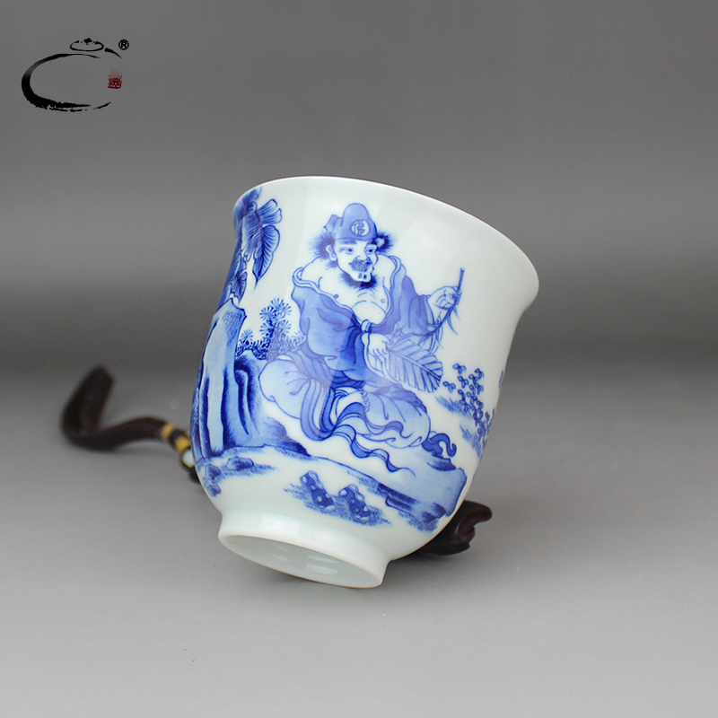 And auspicious jingdezhen blue And white unfortunately cup hand - made ceramic kung fu tea cup sample tea cup master cup personal cup