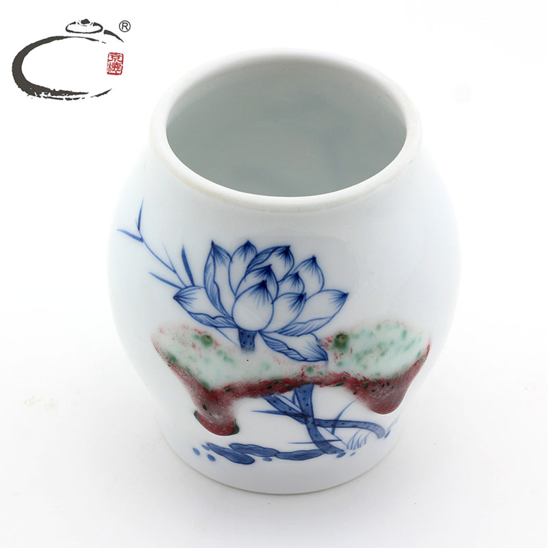 Lotus and auspicious hand - made caddy fixings jingdezhen ceramic portable mini tea packing seal pot