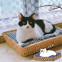 Chirping meoworiginal hand-made Japanese style pet nest rattan cat nest Summer cool nest cotton pad removable and washable