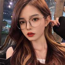 Anti-radiation and anti-blue glasses for myopia women can be equipped with degree flat lens plain round frame eye protection frame male trend