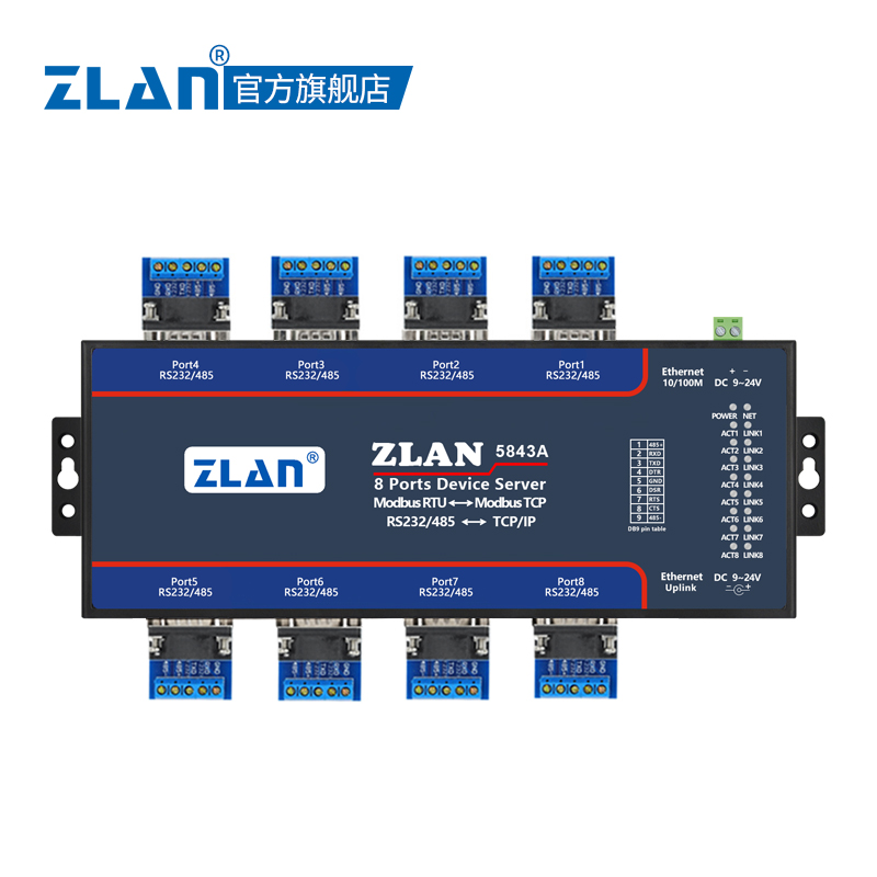 multi-serial server 8-port rs232/485 serial port to ethernet serial port to network shanghai zlan zlan5843a