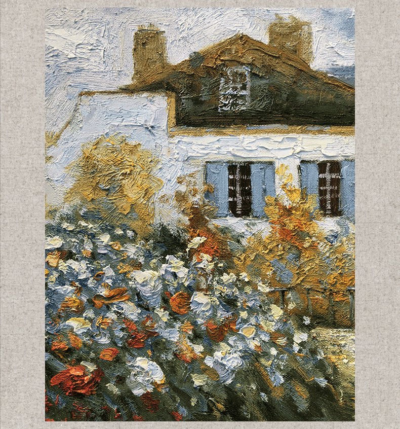 莫奈名画 纯手绘油画 美式欧式复古印象派风景客厅轻奢别墅装饰画