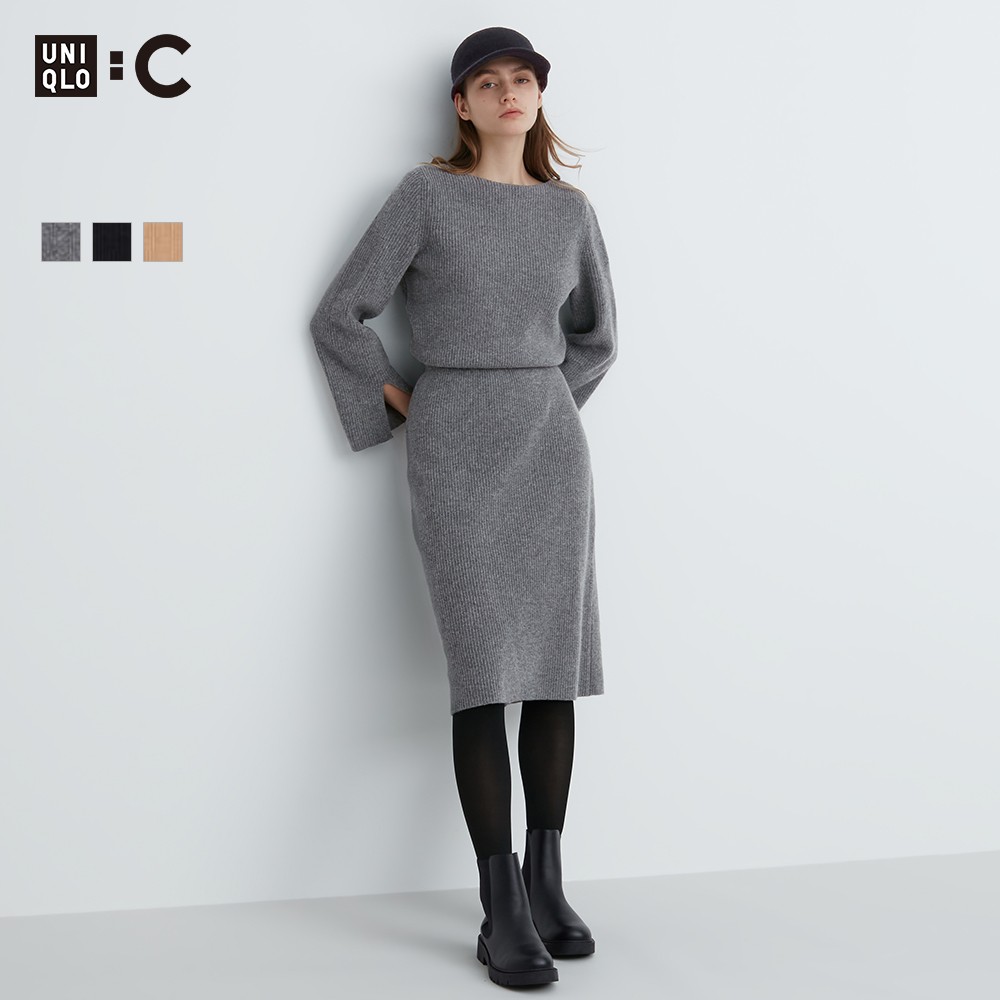 Uugaku (designer cooperation section) Female dress UNIQLO: C boat collar knit one-piece dress with long sleeves 462607-Taobao