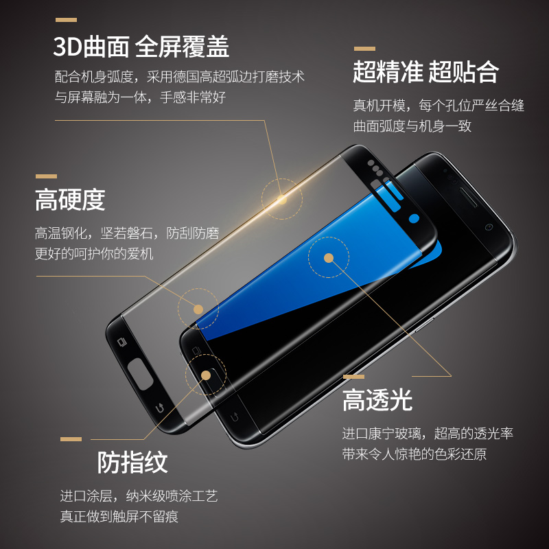 品炫 三星S7edge钢化玻璃膜全屏覆盖S6+钢化膜3D曲面手机保护贴膜产品展示图5