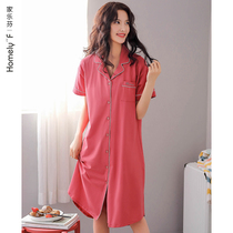 Nightdress ladies pajamas skirt summer cotton short sleeve cotton summer thin shirt cardigan long dress loose