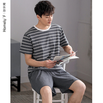 Pajamas men summer cotton short sleeve summer home clothes men men mens boys thin cotton casual set