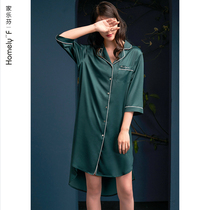 Nightdress ladies pajamas spring and summer silk Ice Silk thin quarter sleeve cardigan shirt sexy simulation Silk
