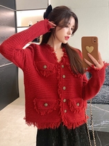 Small fragrant wind sweater jacket spring new New Year red Advanced design Feel Temperament Fluor sweatshirt blouse