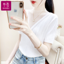 Lace thin sweater 2022 spring and autumn new womens short-sleeved mesh ice silk t-shirt early autumn foreign style top