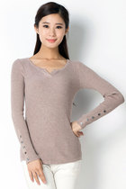 2021 spring and autumn slim body warm v-neck split sweater solid color slimming bottoming pullover sweater Joker coat