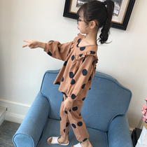 Childrens pajamas cotton spring and autumn little girl middle-aged girl 12 autumn thin autumn winter Princess suit 15 years old