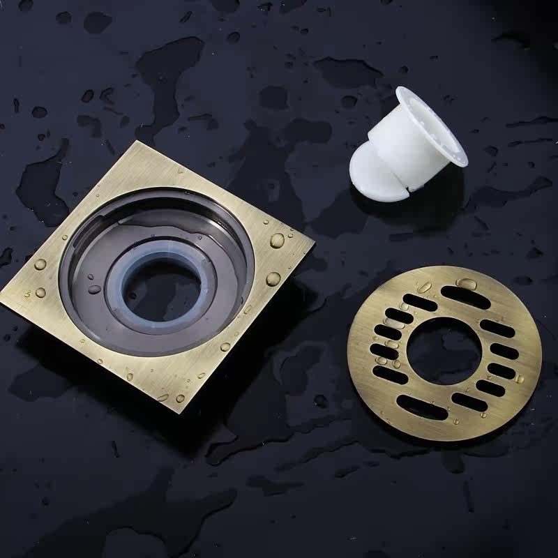 坦克 全铜仿古阳台洗衣机超薄防臭内芯地漏 40管道移位地漏t403x