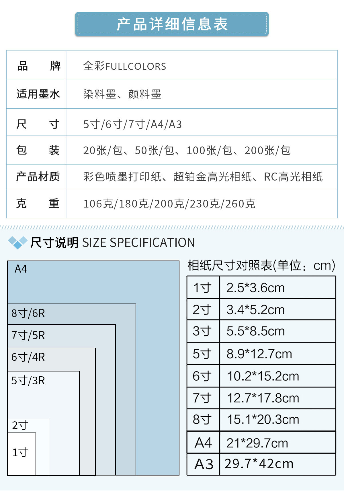 全彩4r260grc防水照片纸6寸260克喷墨打印机专用相纸照片打印纸