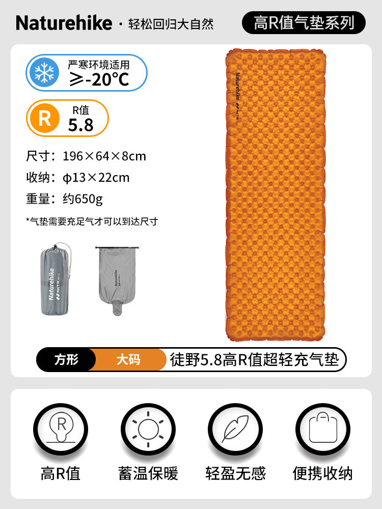 NATUREHIKE挪客徒野5.8防潮墊戶外輕量化地墊露營充氣睡墊