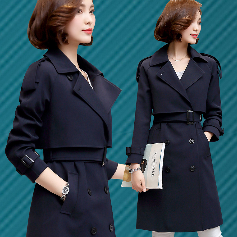 专柜中长款风衣外套女士2017春秋装新款修身双排扣英伦休闲女装潮