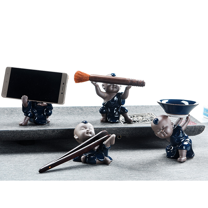 Ji blue glaze porcelain god the young monk kung fu boy ceramic pet furnishing articles manually zen tea play kung fu tea tea accessories