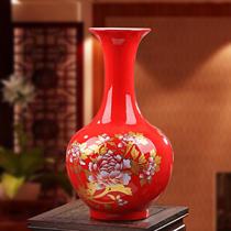 Jingdezhen Ceramics Large China Red Flower Bottle Creativity Home Decoration Ceramic Wedding Celebration Vase Ornament Swing