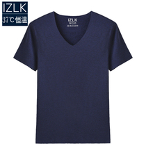 Winter seamless warm short-sleeved mens velvet thickened T-shirt tight V-neck slim-fit plus size underwear half-sleeved bottoming shirt