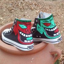 Huili hand-painted fried street ghost face Mandarin duck High men and women 2019 autumn new canvas shoes lace up Korean Leisure