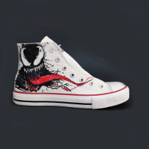 Huili hand-painted high white black venom explosion original canvas shoes men and women lace casual Korean sports shoes