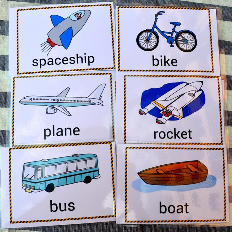 英语彩图分类单词卡英文闪卡交通工具大卡片22张英语教师教具_7折现价