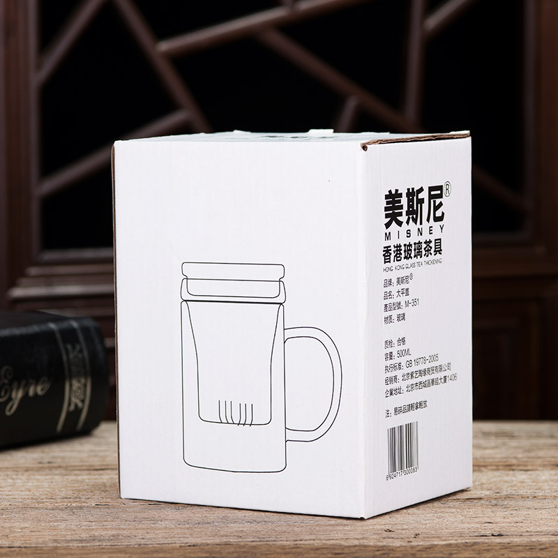 美斯尼 耐高温玻璃茶杯子加厚 带盖过滤透明老板杯 玻璃礼品茶杯产品展示图1