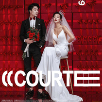 New studio theme clothing travel wedding photography Couple photo white fishtail Korean version of the photo suspender dress