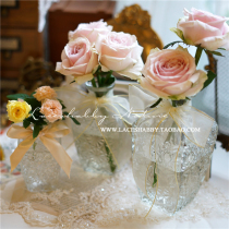 New retro European small fresh light luxury snowflake relief square transparent glass vase living room desktop flower