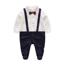 Male Baby Age Dress Spring Autumn Clothing 0-3 Months Baby Pure Cotton One-piece Clothes Full Moon 100 Days Conserved Gentleman Khaclothes 6