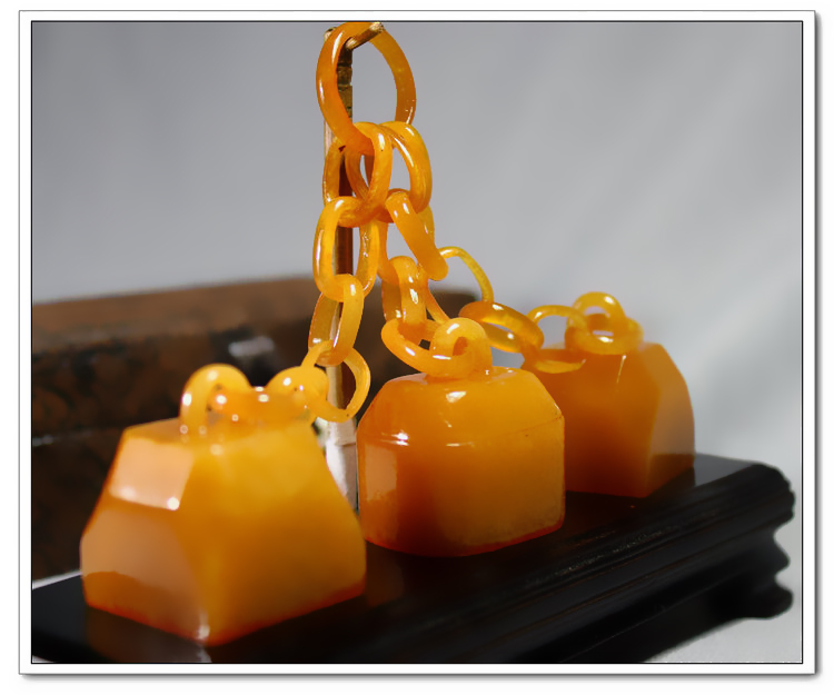 田黄石三链印章三连章寿山石高仿乾隆三联章玉玺带链子的印章