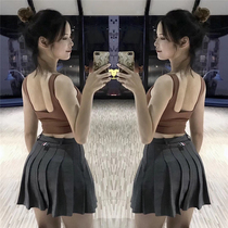 Net red TB campus style half-body suit material pleated skirt gray all-match thin a-line high-waisted retro half-skirt female spring