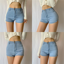Light-colored summer thin European and American style sexy mid-high waist side split denim shorts womens tight bag hips thin hot pants