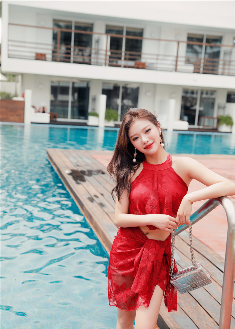 2020新款比基尼分体三件套平角温泉性感蕾丝泳衣厂家直销泳装