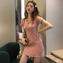 New womens fashion retro slim slim high waist temperament knitted dress Joker bag hip bottom skirt tide