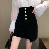 Irregular single-row buckle high purse hip skirt summer dress new trendy temperament to be slim A character half-body dress
