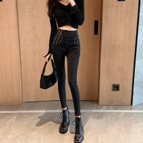 Autumn new fashion design sense nail diamond high waist jeans stretch skinny slim leg pants pencil pants women tide