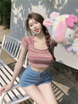 Pure Desire Wind Striped Knit T-shirt Woman Summer 2022 New Sweet And Hot Brother-in-law Thin blouses with short sweaters