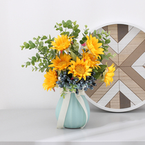 Simulation Flowers Fake Flowers Sunflower Indoor Home Hotel Living-room Dining Room Table table Decorative Bouquet Vase Suit Pendulum