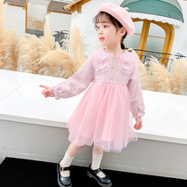 Girls small fragrant wind long sleeve dress autumn dress 2020 Korean version of childrens princess skirt Children Baby foreign skirt