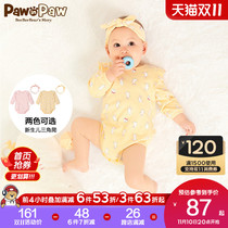 (Ole Clearance) PawinPaw Bear Kids Clothing Autumn Newborn Jumpsuit Long Sleeve Triangle Hoops