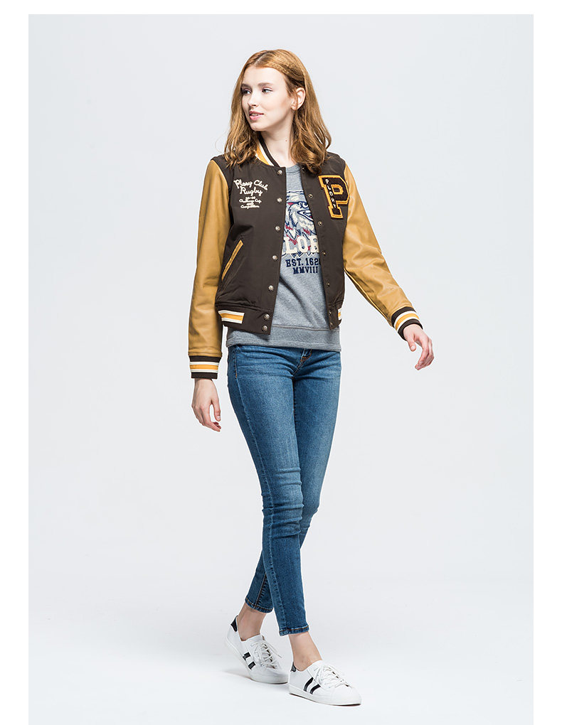 plory韩国衣恋女装秋冬新品拼色休闲棒球夹克pojj549f02