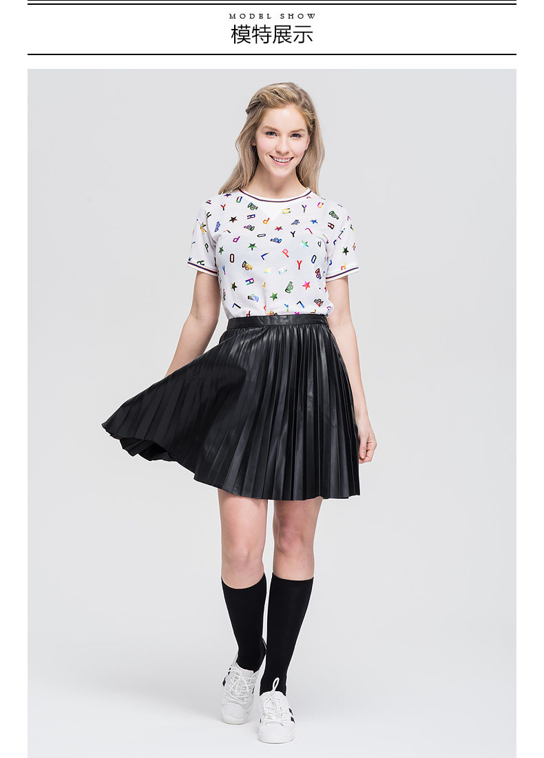 plory衣恋旗下女装 春夏季 短袖字母印花圆领舒适t恤pora6s6f03