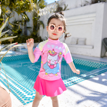New swimsuit girls split skirt-style cartoon printed female baby short sleeves CUHK Tong student spa swimsuit