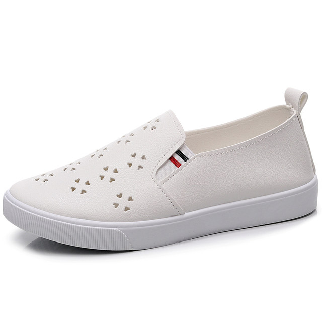 Summer thick-soled white shoes for women leather hollow breathable shoes shoes 2024 new Korean style casual slip-on sneakers