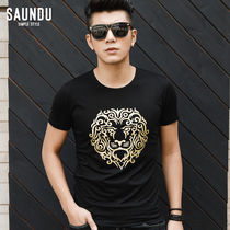 T-shirt men short sleeve tide summer 2021 new black half sleeve slim dress hot stamping lion head shirt
