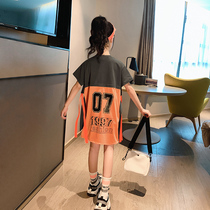 (Clearance Specials) Girls Dress Summer Dress Zhongdang Childrens Korean version of net red T-shirt skirt tide