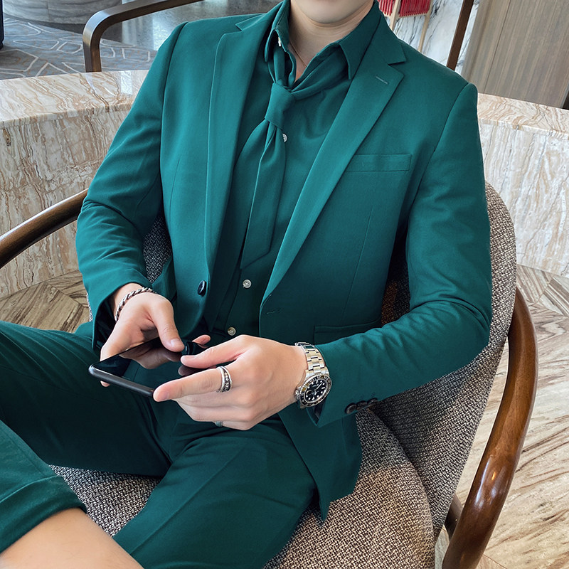 秋冬新款休闲西服套装男三件套青年纯色帅修身西装