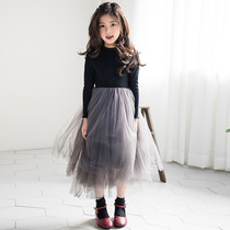 Girls dress 2021 autumn and winter New Korean version of children with cashmere dress big childrens dress foreign princess long dress