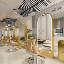 Hairdressing shop mirror floor type hairdressing perm mirror hair salon dedicated net red single double-sided barbershop mirror with light