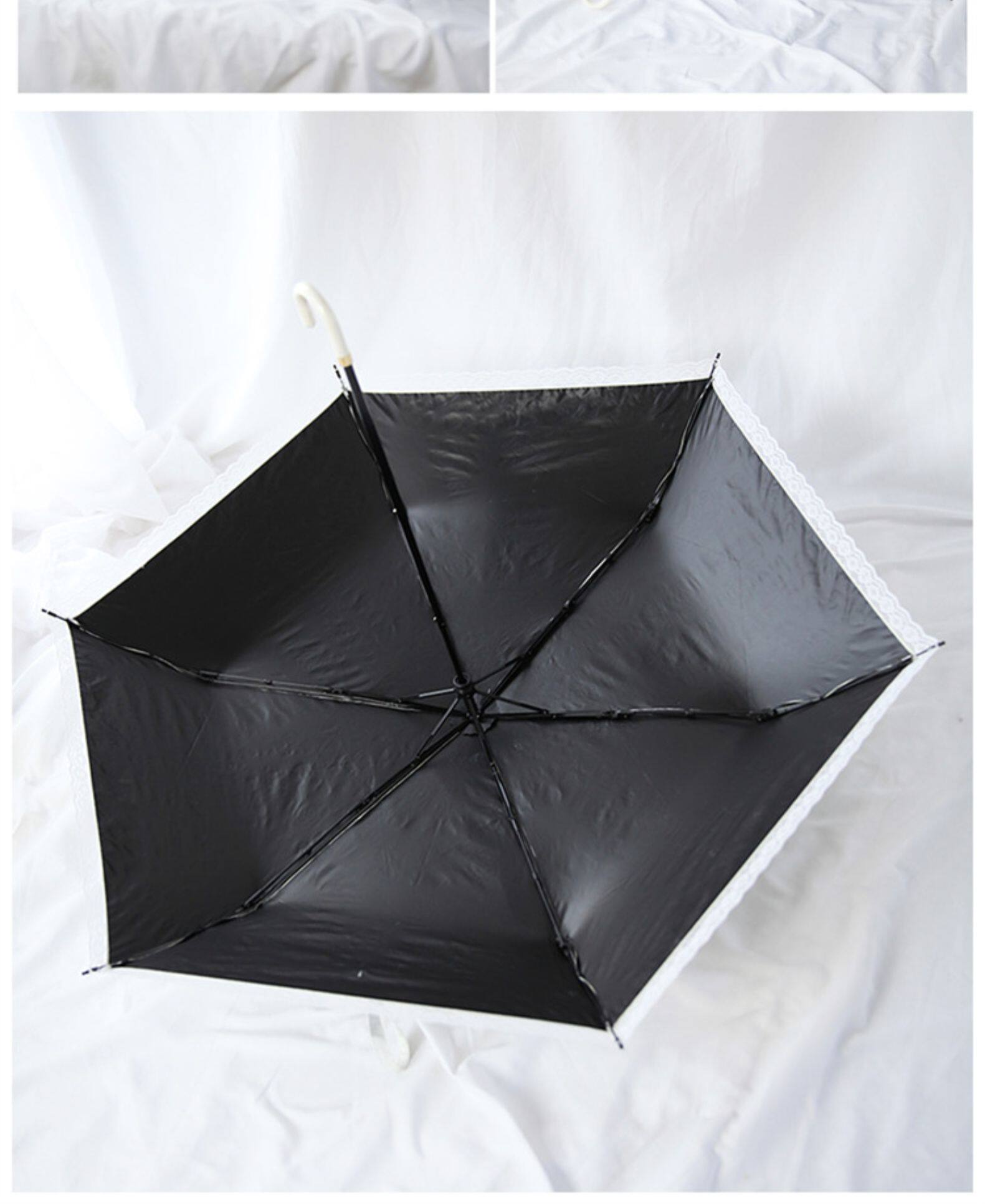 小白伞弯柄蕾丝伞公主晴雨伞弯柄三折叠铅笔遮阳伞太阳伞两用